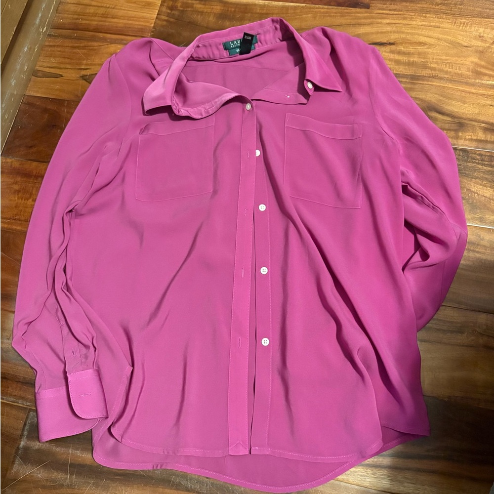 Lauren Ralph Lauren Slim Fit Button Blouse Pink Long Sleeveโ Womens Large (1113)